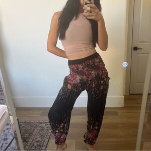 Floral Black Pants